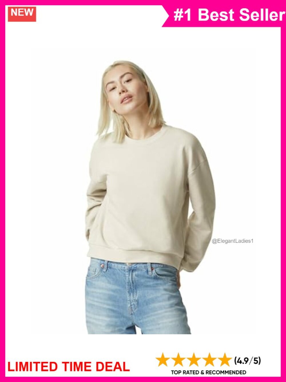 Recycled Polyester Fleece Crewneck Sweatshirt Balloon Sleeve Boxy Crop
